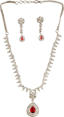 Tarak Traders Brass Rhodium Red Jewellery Set(Pack of 1)