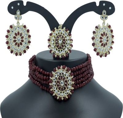 gayatriproduct Alloy Gold-plated Maroon Jewellery Set(Pack of 1)