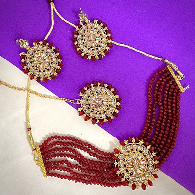 JEWERICHE IMITATION Alloy Maroon Jewellery Set(Pack of 1)