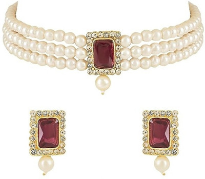 Nivaan Alloy Gold-plated Maroon, White Jewellery Set(Pack of 2)