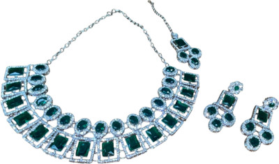 Toa Jewels Alloy Sterling Silver Green Jewellery Set(Pack of 3)
