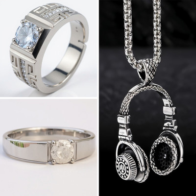 KURMASHOP Stainless Steel Sterling Silver Black, Silver Jewellery Set(Pack of 3)