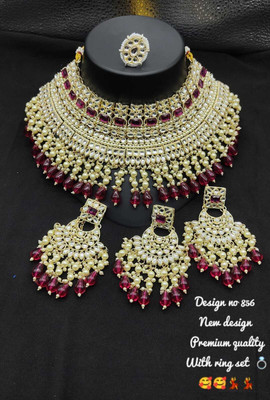 YFJ Alloy Gold-plated Maroon Jewellery Set(Pack of 1)