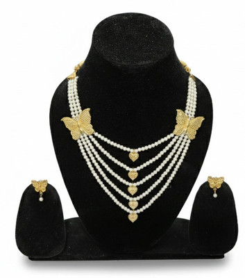 Jivya Brass Gold-plated White Jewellery Set(Pack of 1)