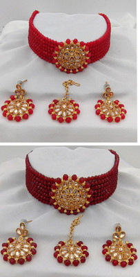 JMBW INTERNATIONAL Alloy Gold-plated Red, Maroon Jewellery Set(Pack of 3)