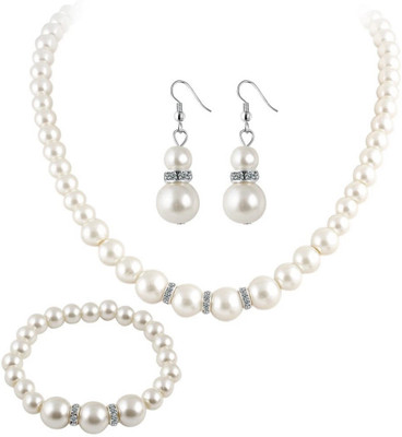 ADF Glass Silver White Jewellery Set(Pack of 1)