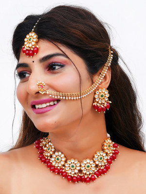SHUBHAM JEWELLERS Brass Gold-plated Red Jewellery Set(Pack of 1)