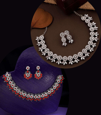 Divastri Brass Gold-plated Maroon, Silver Jewellery Set(Pack of 1)