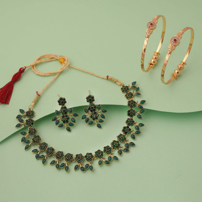 Alasca Brass Gold-plated Green, Gold Jewellery Set(Pack of 2)