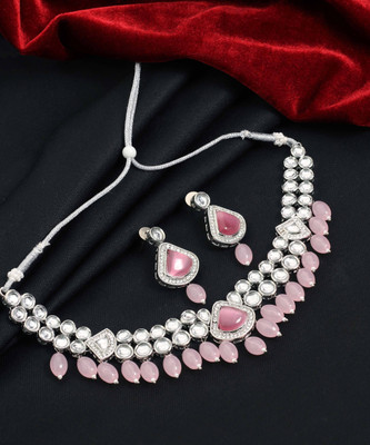 SAIYONI Alloy Silver Pink Jewellery Set(Pack of 1)