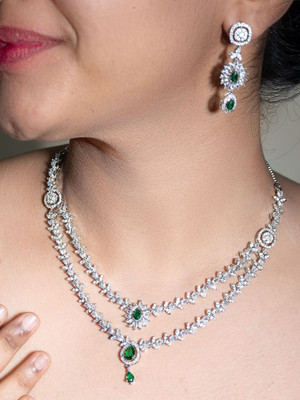 Jewellery Ze Brass, Crystal Silver Green Jewellery Set(Pack of 3)