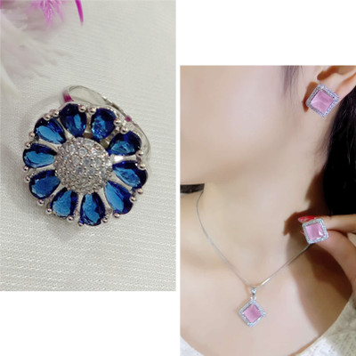 Vedansh Alloy Sterling Silver Pink, Blue Jewellery Set(Pack of 3)