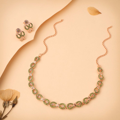 brado jewellery Brass Gold-plated Rose Gold, White, Green Jewellery Set(Pack of 1)