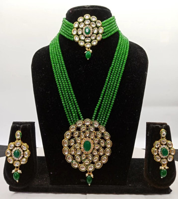 jatin imitation Metal Gold-plated Green Jewellery Set(Pack of 1)