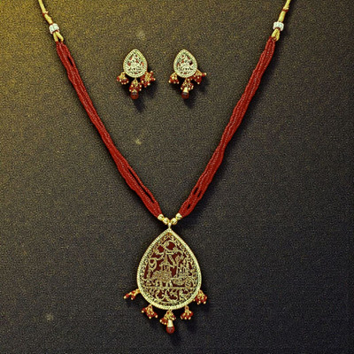Aroras Bridal & Fashion Jewellery Brass Gold-plated Ruby Red Jewellery Set(Pack of 1)