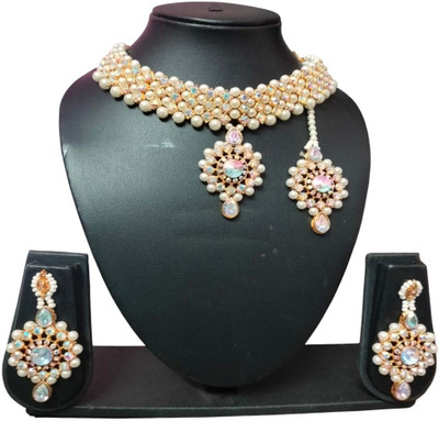 ANRA JEWEL Alloy Gold-plated White, White, Gold Jewellery Set(Pack of 4)