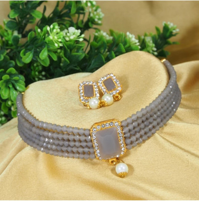 Dharmkul Alloy Gold-plated Grey Jewellery Set(Pack of 1)