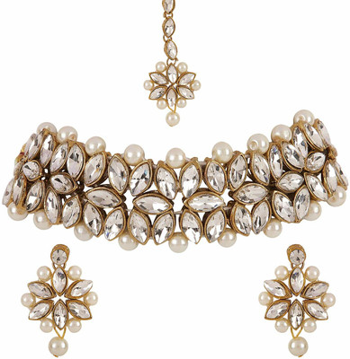 Shining Diva Metal Gold-plated White Jewellery Set(Pack of 1)