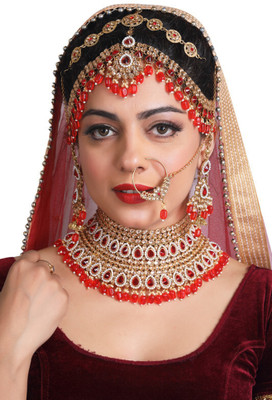 SHIVSHAKTI Alloy Gold-plated Red Jewellery Set(Pack of 4)