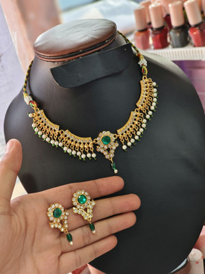 Mk Jewellery Brass Gold-plated Green Jewellery Set(Pack of 1)