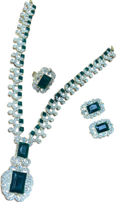 Toa Jewels Alloy Sterling Silver Green Jewellery Set(Pack of 3)