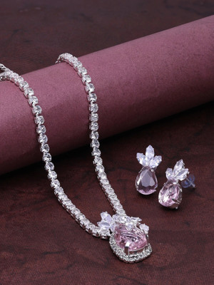 SAIYONI Alloy Silver Pink Jewellery Set(Pack of 3)