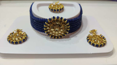 AMHRIK IMITATION Brass Blue, Gold Jewellery Set(Pack of 1)