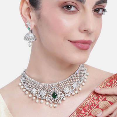 Estele Brass Rhodium Silver Jewellery Set(Pack of 1)