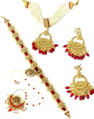NIKYANKA Brass Gold-plated Gold, White Jewellery Set(Pack of 5)