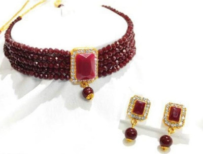 Ruhi Alloy Maroon Jewellery Set(Pack of 1)