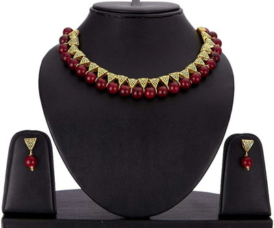 Bhagya Lakshmi Alloy Gold, Maroon Jewellery Set(Pack of 1)