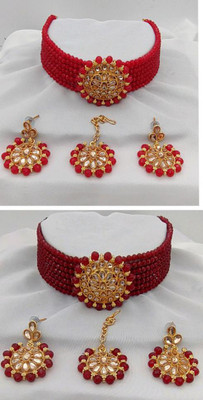 RPJEWEL Alloy Gold-plated Red, Maroon Jewellery Set(Pack of 1)