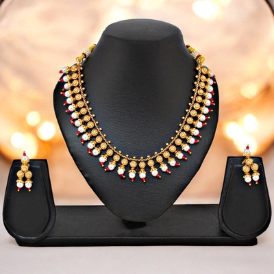 Lucky Jewellery Alloy Gold-plated Pink Jewellery Set(Pack of 3)