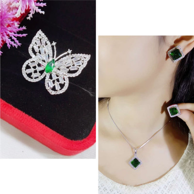 Vipunj Alloy Sterling Silver Green Jewellery Set(Pack of 3)