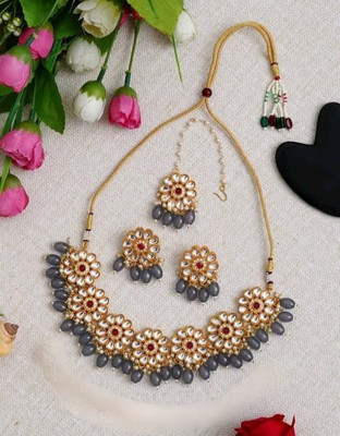 MsShop Brass Grey Jewellery Set(Pack of 4)