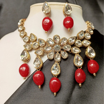 DHIVARA Brass Copper Maroon, Gold Jewellery Set(Pack of 1)