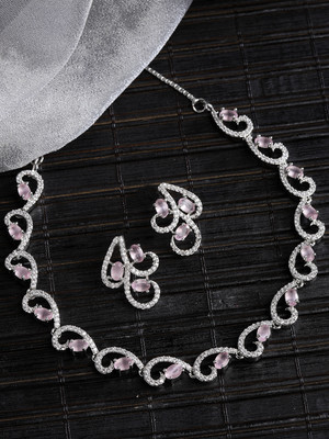 ZENEME Brass Gold-plated Pink Jewellery Set(Pack of 1)