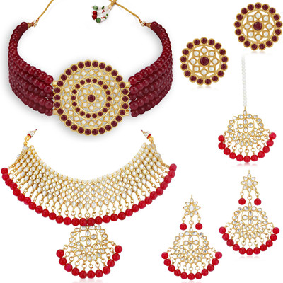 Sukkhi Alloy Gold-plated Red, Maroon Jewellery Set(Pack of 1)