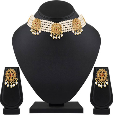 YEMBON Brass Gold-plated White Jewellery Set(Pack of 1)