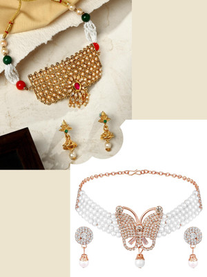 ASMITTA Jewellery Alloy Gold-plated Gold, White, Red Jewellery Set(Pack of 2)