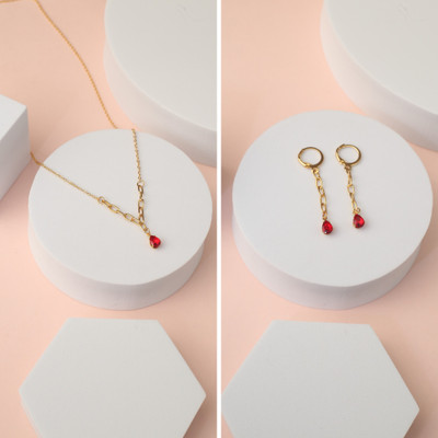 ISAMORA Alloy Gold-plated Red Jewellery Set(Pack of 3)