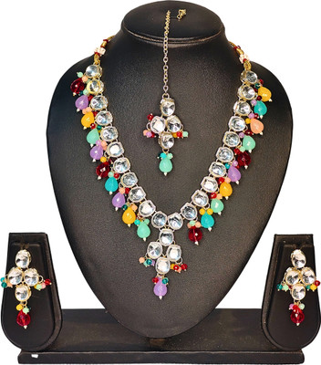 Zarmar fashion Stone Gold-plated Gold, White, Turquoise Jewellery Set(Pack of 1)