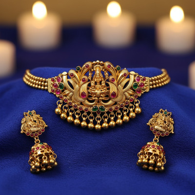 Navrishka Copper Gold-plated Green Jewellery Set(Pack of 1)