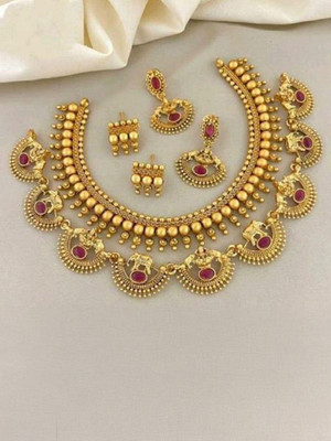 KEYMAX Copper Gold-plated Red Jewellery Set(Pack of 1)