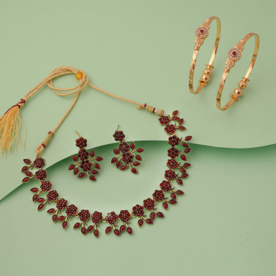 Alasca Brass Gold-plated Gold, Maroon Jewellery Set(Pack of 2)