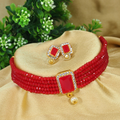 Ruhi Alloy Gold-plated Red Jewellery Set(Pack of 1)