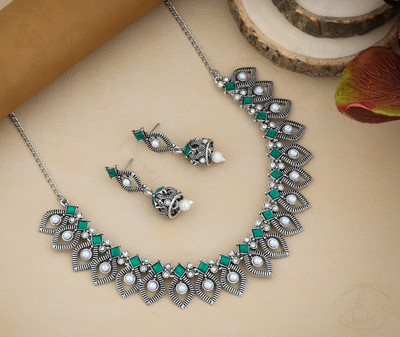 TINALIVA Brass Gold-plated Green Jewellery Set(Pack of 1)