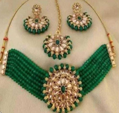 Chikku Alloy Gold-plated Green Jewellery Set(Pack of 1)