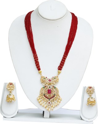 HT Creation Alloy Gold-plated Red Jewellery Set(Pack of 1)