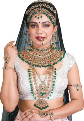 KKIMITATION Alloy Gold-plated Green Jewellery Set(Pack of 10)